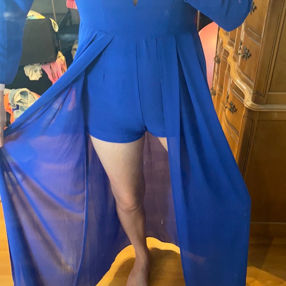 Royal Blue Cape Jumpsuit - Picture 1 of 3
